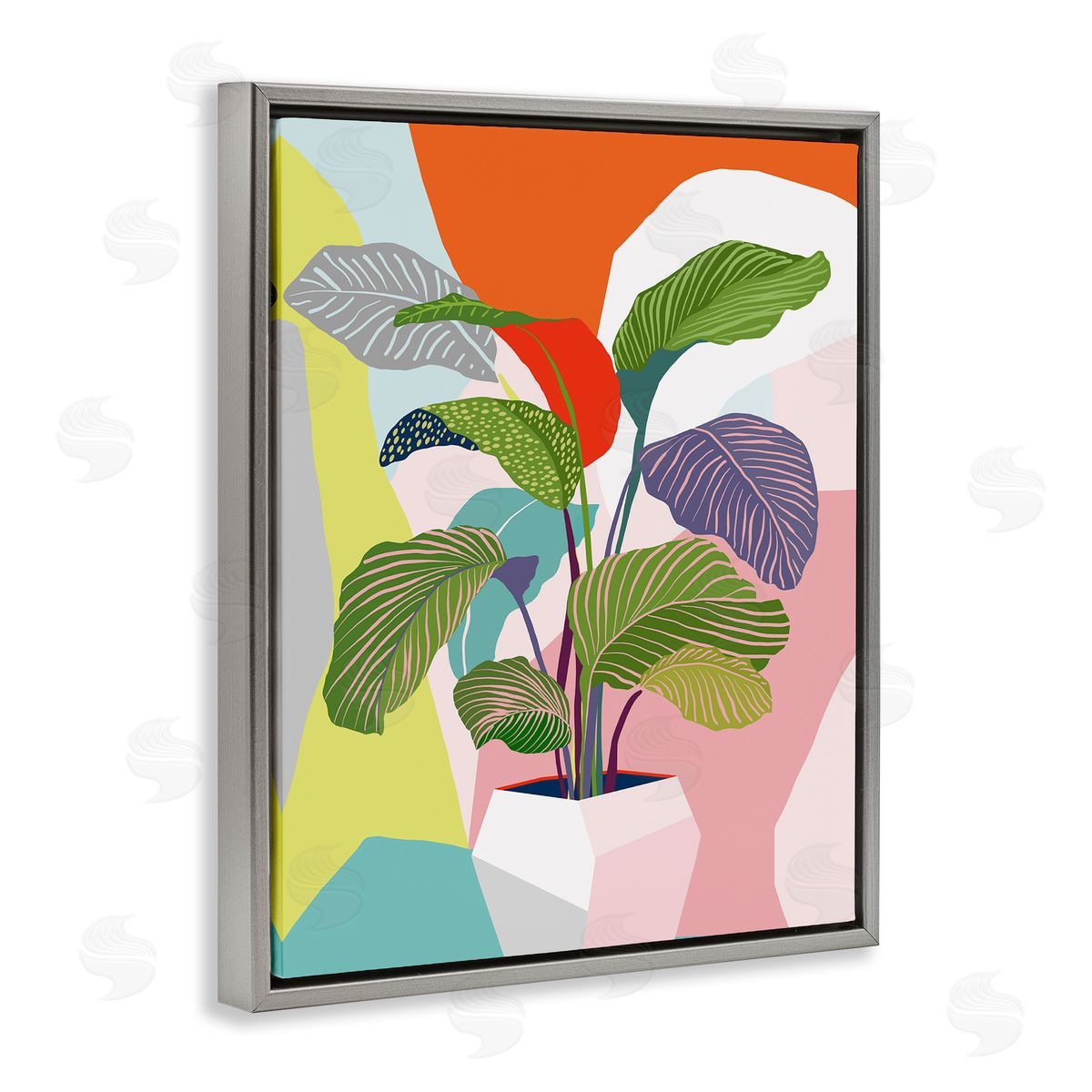 Ioana Horvat Midcentury Bold Plant Gray Floating Frame Canvas Wall Art Print