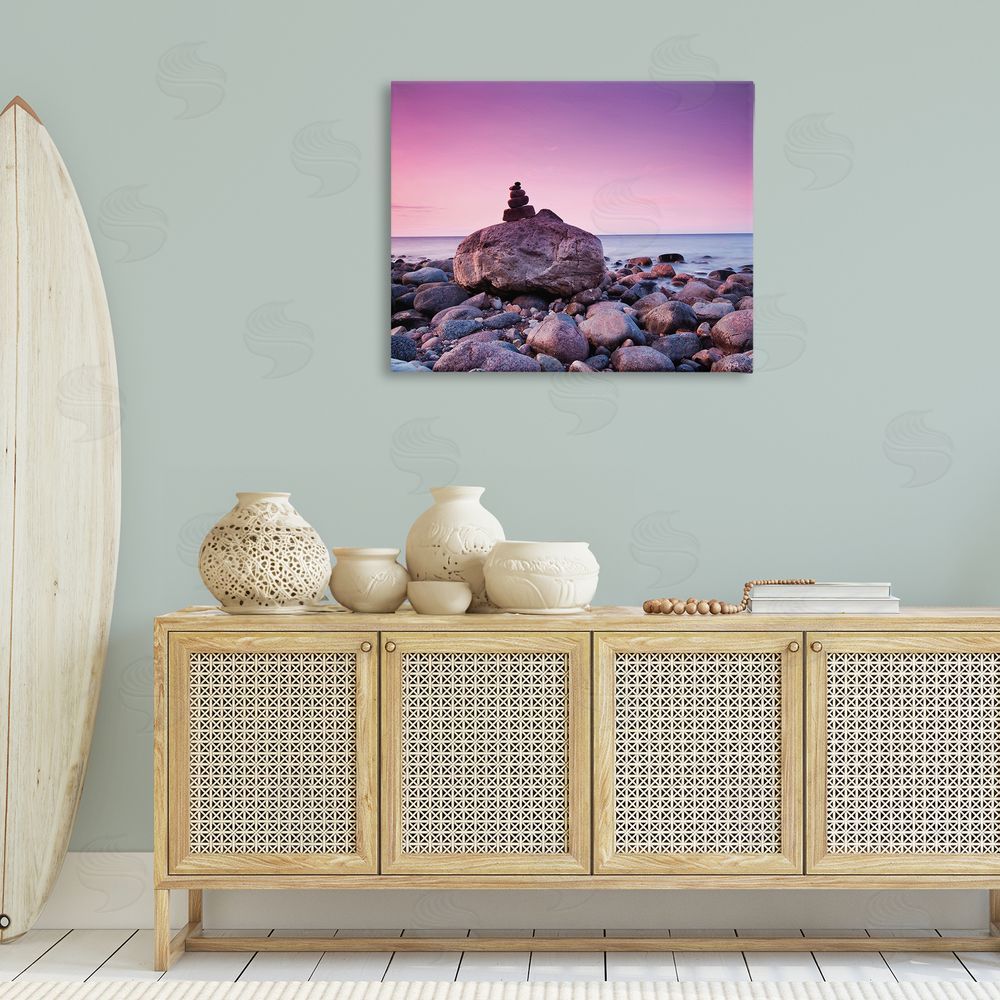 Incado Stacked Rocks on Shore Canvas Wall Art Print in Room
