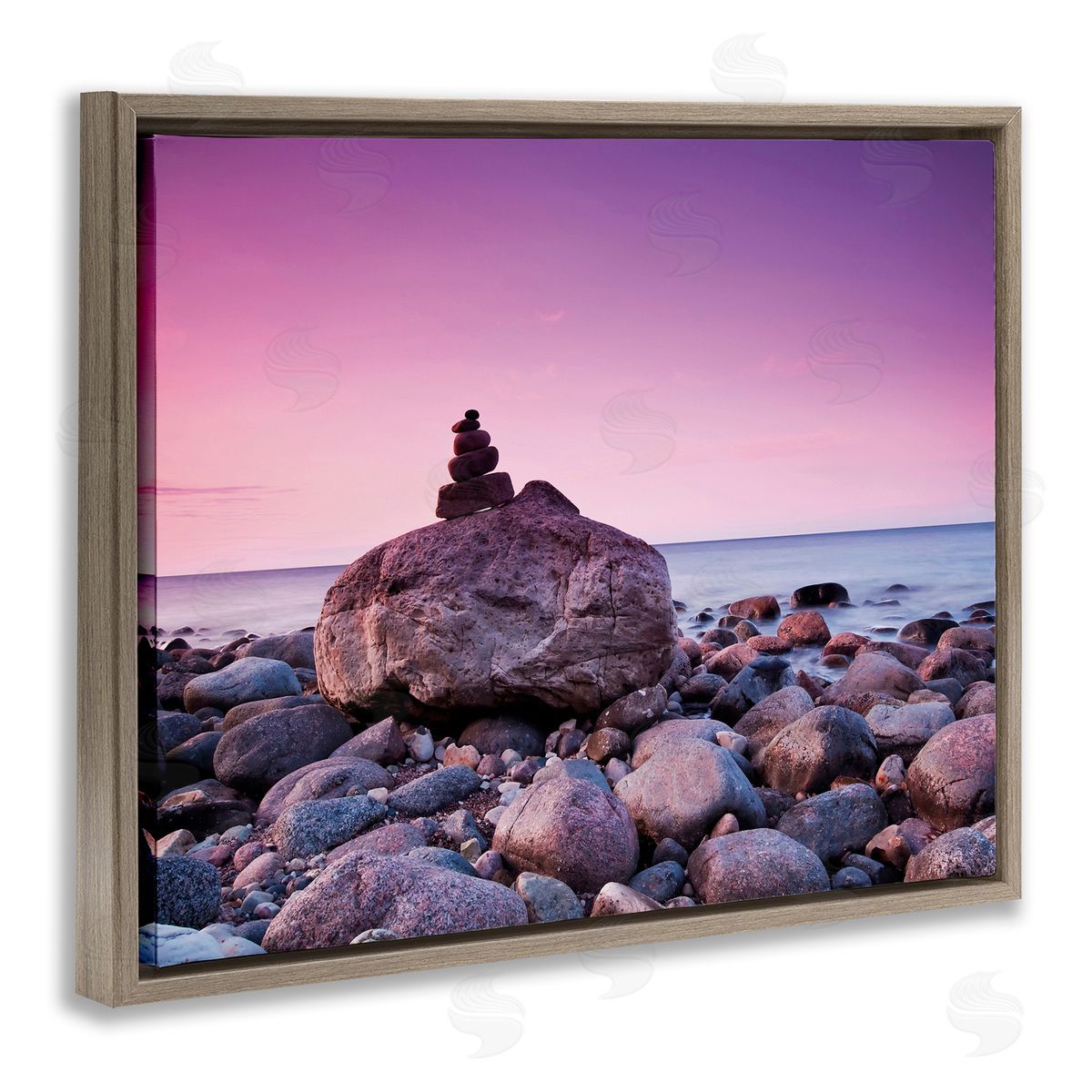Incado Stacked Rocks on Shore Brown Floating Frame Canvas Wall Art Print
