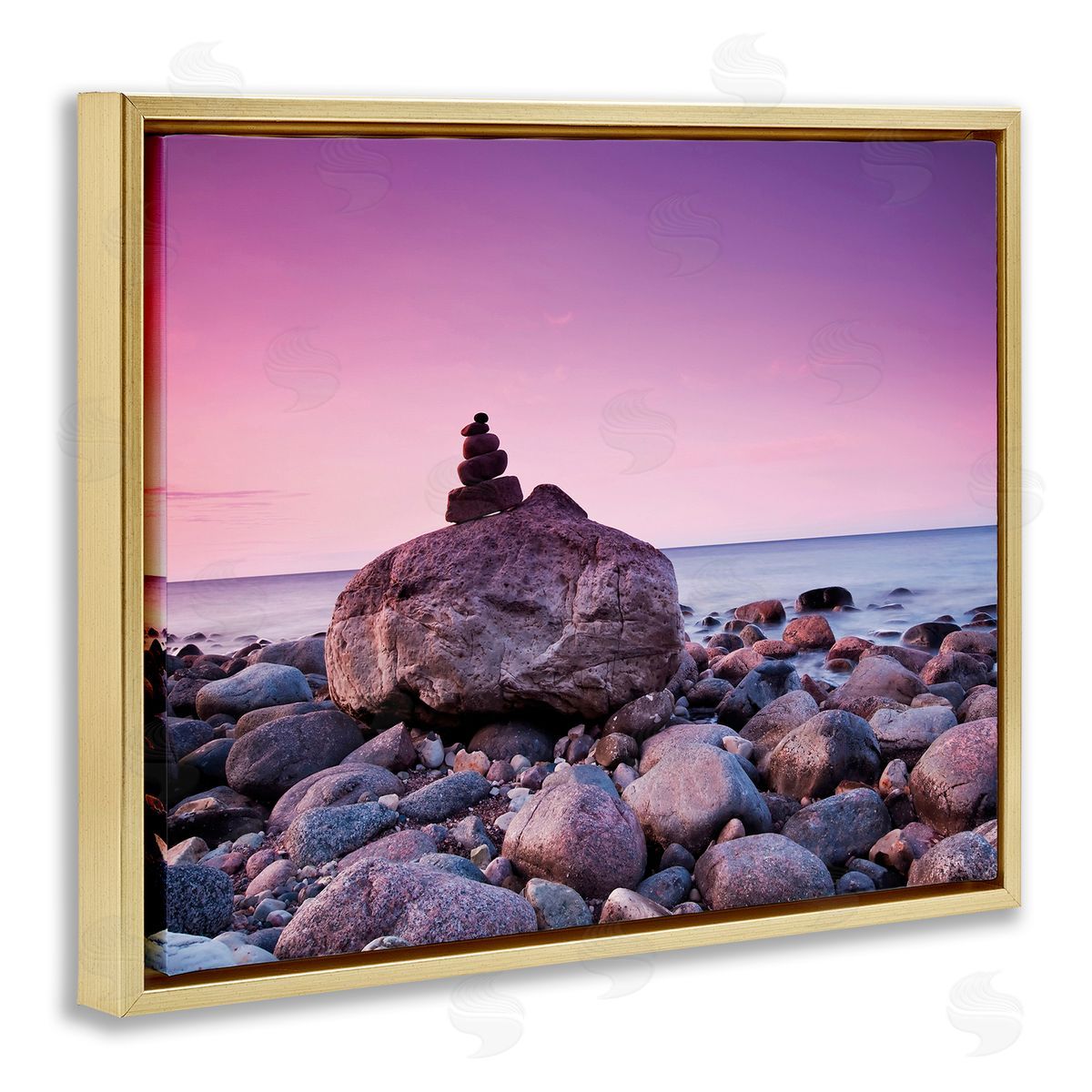 Incado Stacked Rocks on Shore Gold Floating Frame Canvas Wall Art Print