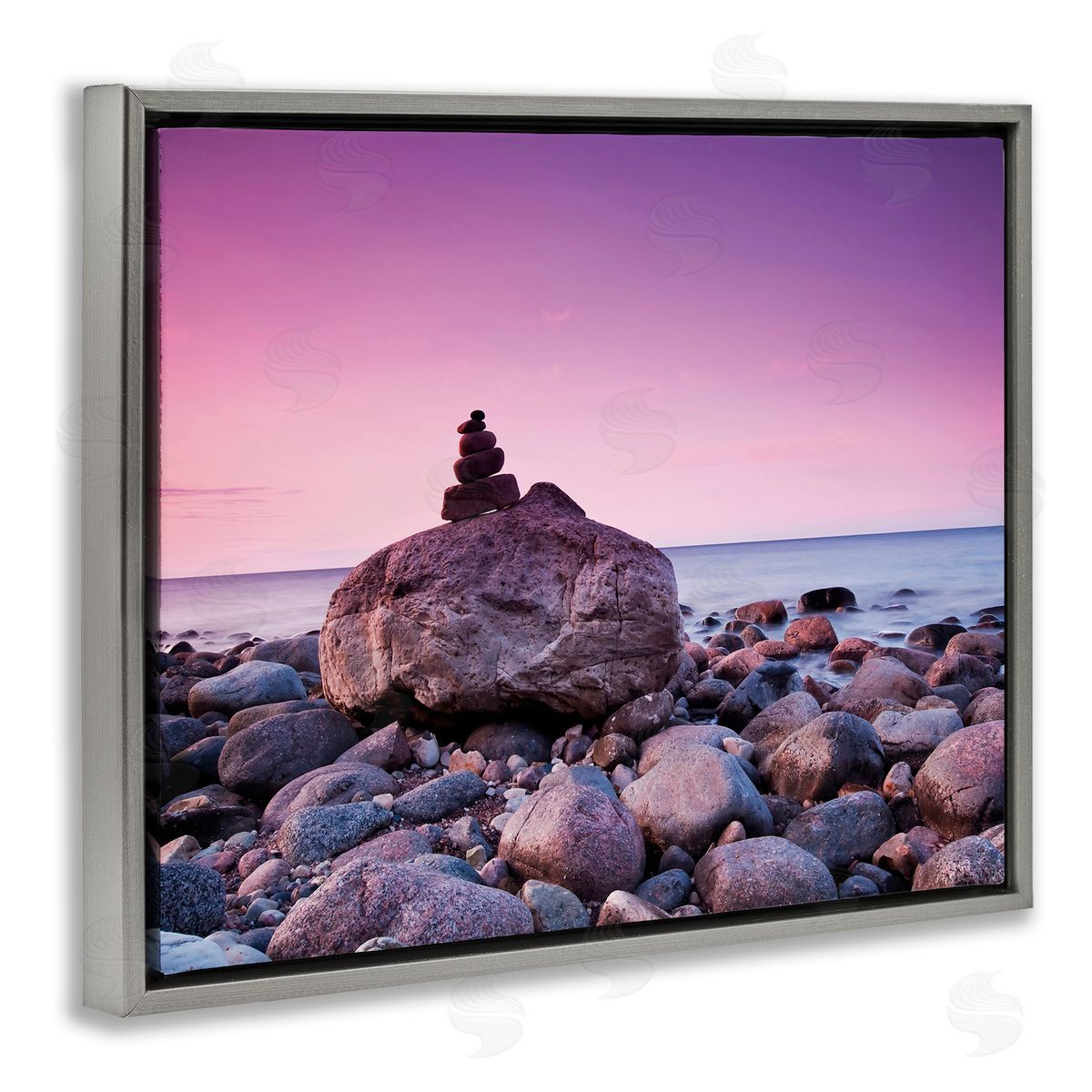 Incado Stacked Rocks on Shore Gray Floating Frame Canvas Wall Art Print
