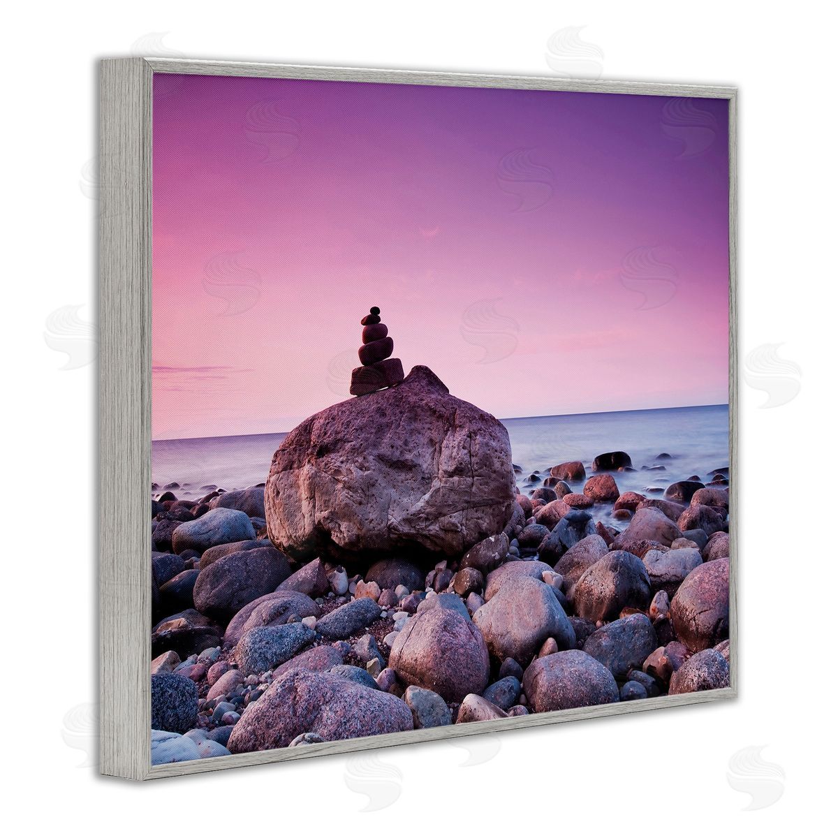 Incado Stacked Rocks on Shore Gray Framed Giclee Wall Art Print