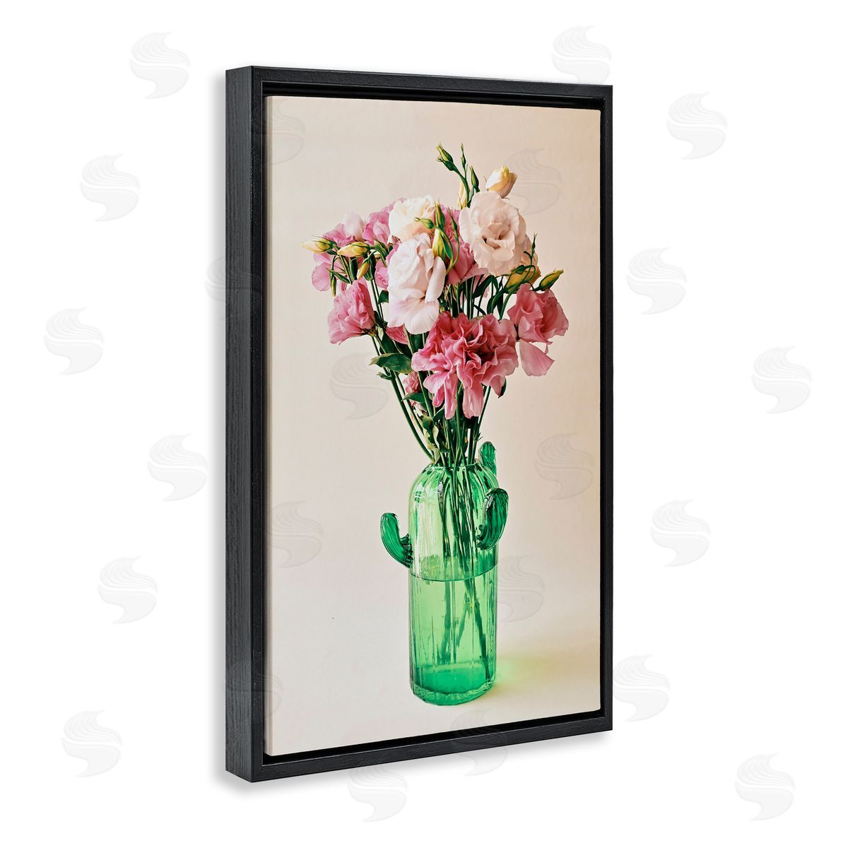 Incado Flowers in Cactus Vase Black Floating Frame Canvas Wall Art Print