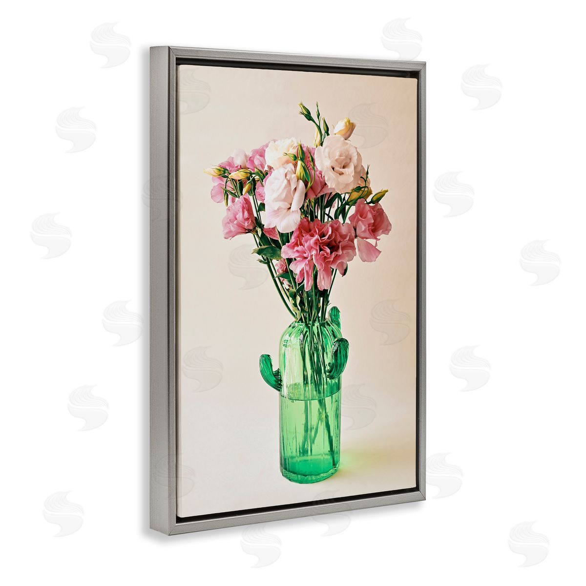 Incado Flowers in Cactus Vase Gray Floating Frame Canvas Wall Art Print