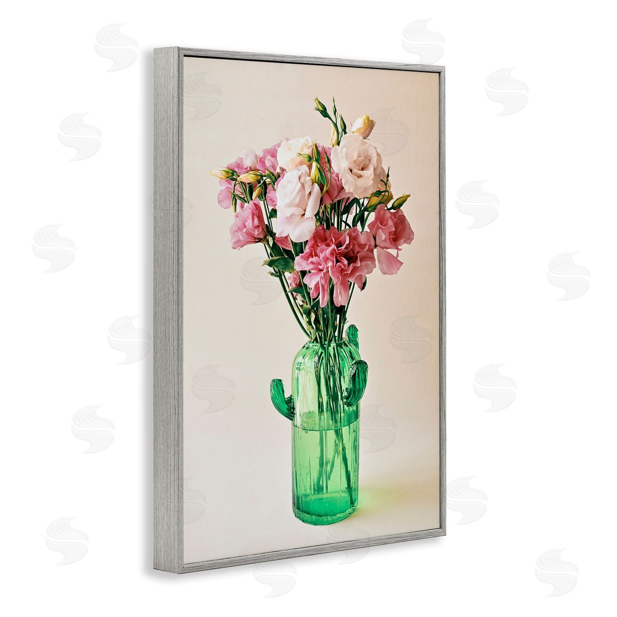 Incado Flowers in Cactus Vase Gray Framed Giclee Wall Art Print