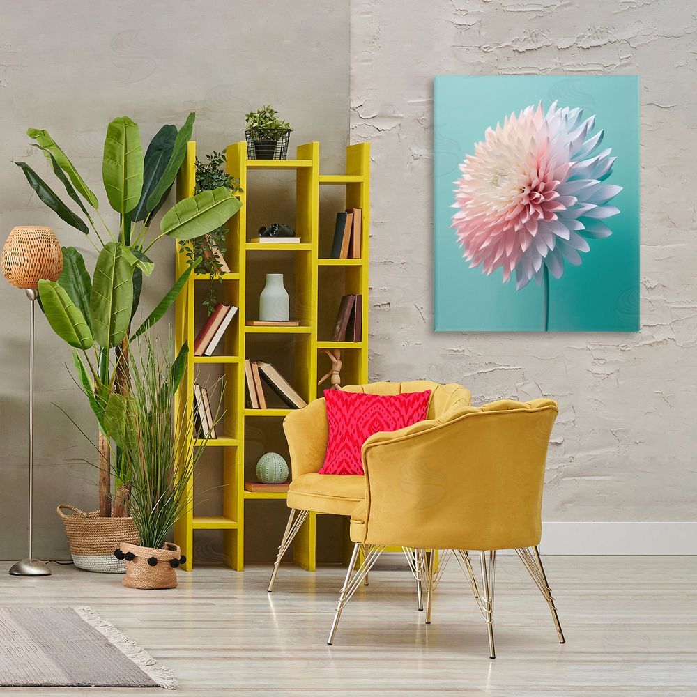 Incado Detailed Dahlia on Blue Canvas Wall Art Print in Room