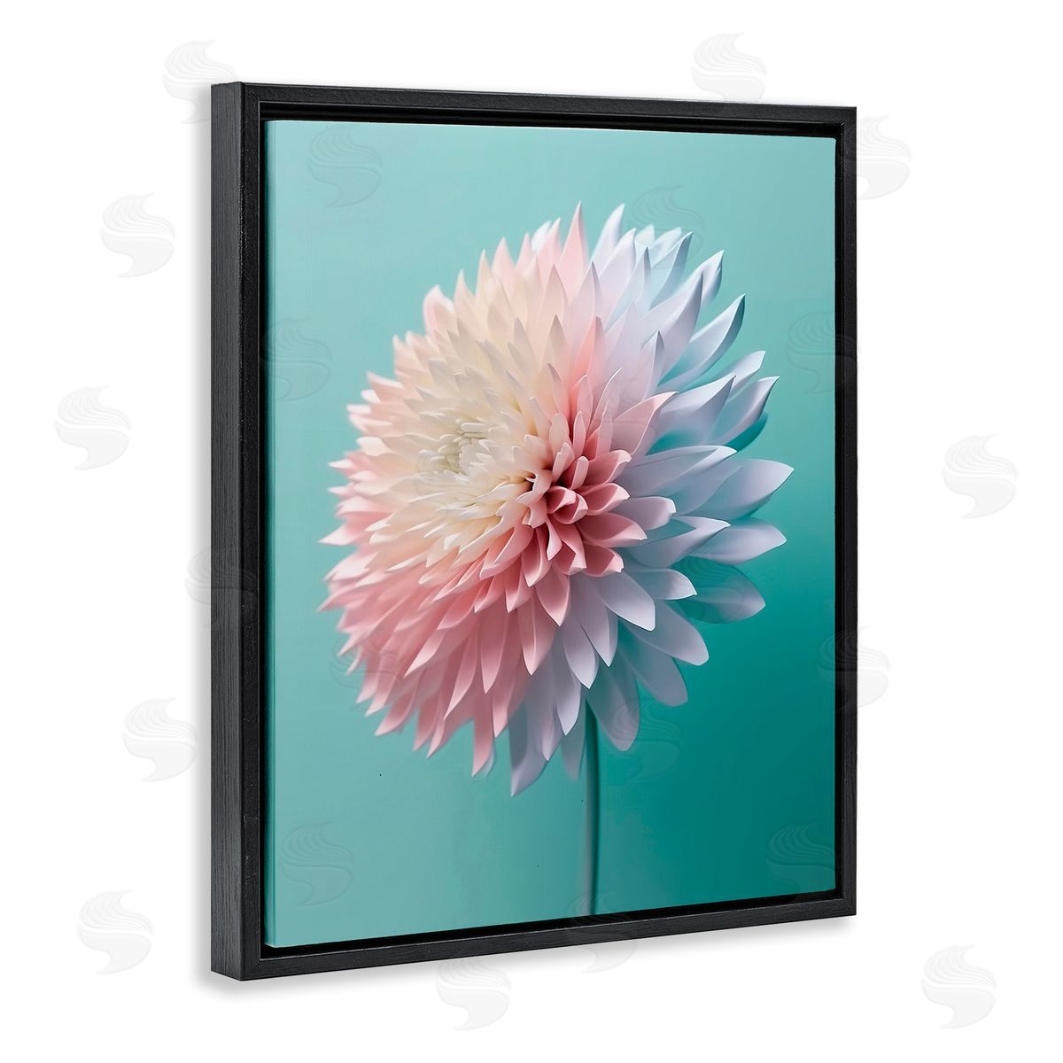 Incado Detailed Dahlia on Blue Black Floating Frame Canvas Wall Art Print
