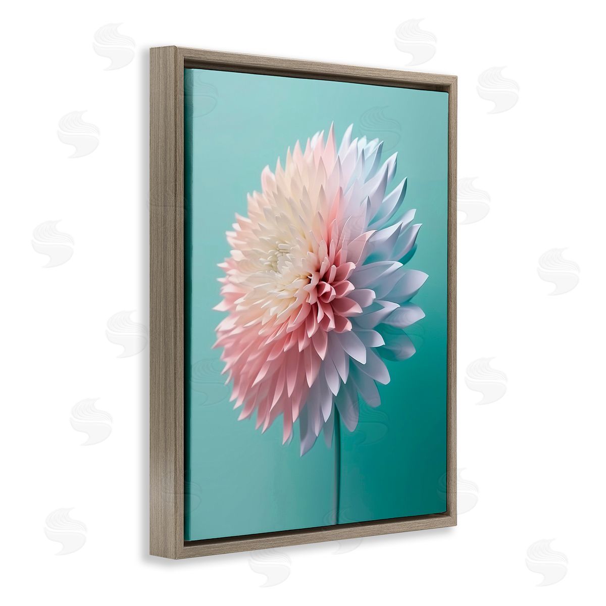 Incado Detailed Dahlia on Blue Brown Floating Frame Canvas Wall Art Print