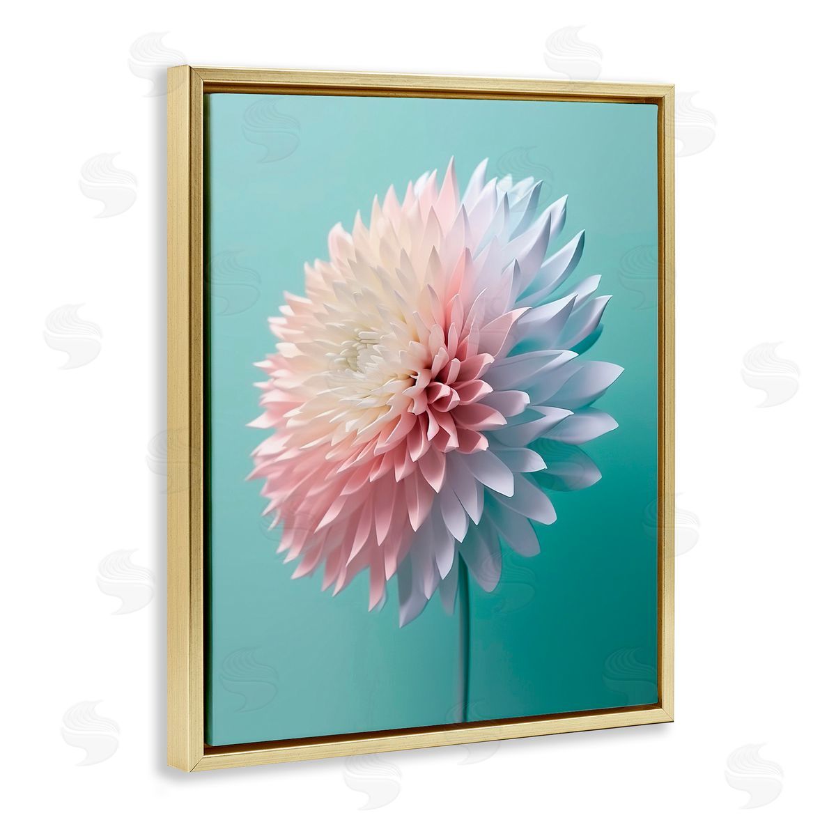 Incado Detailed Dahlia on Blue Gold Floating Frame Canvas Wall Art Print