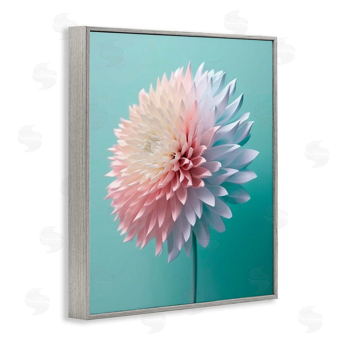 Incado Detailed Dahlia on Blue Gray Framed Giclee Wall Art Print