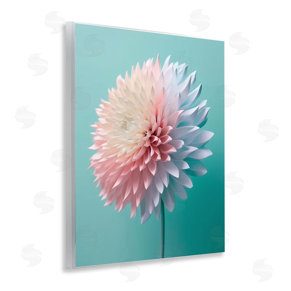 Incado Detailed Dahlia on Blue Wooden Wall Plaque Art Print