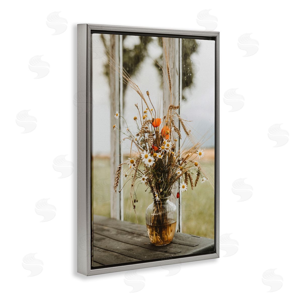 Incado Bouquet with Window View Gray Floating Frame Canvas Wall Art Print