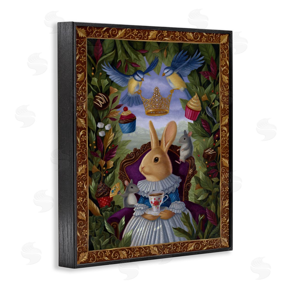 Gina Matarazzo Classic Rabbit Tea Party Black Framed Giclee Wall Art Print