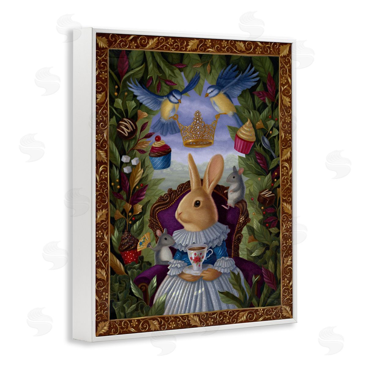 Gina Matarazzo Classic Rabbit Tea Party White Framed Giclee Wall Art Print