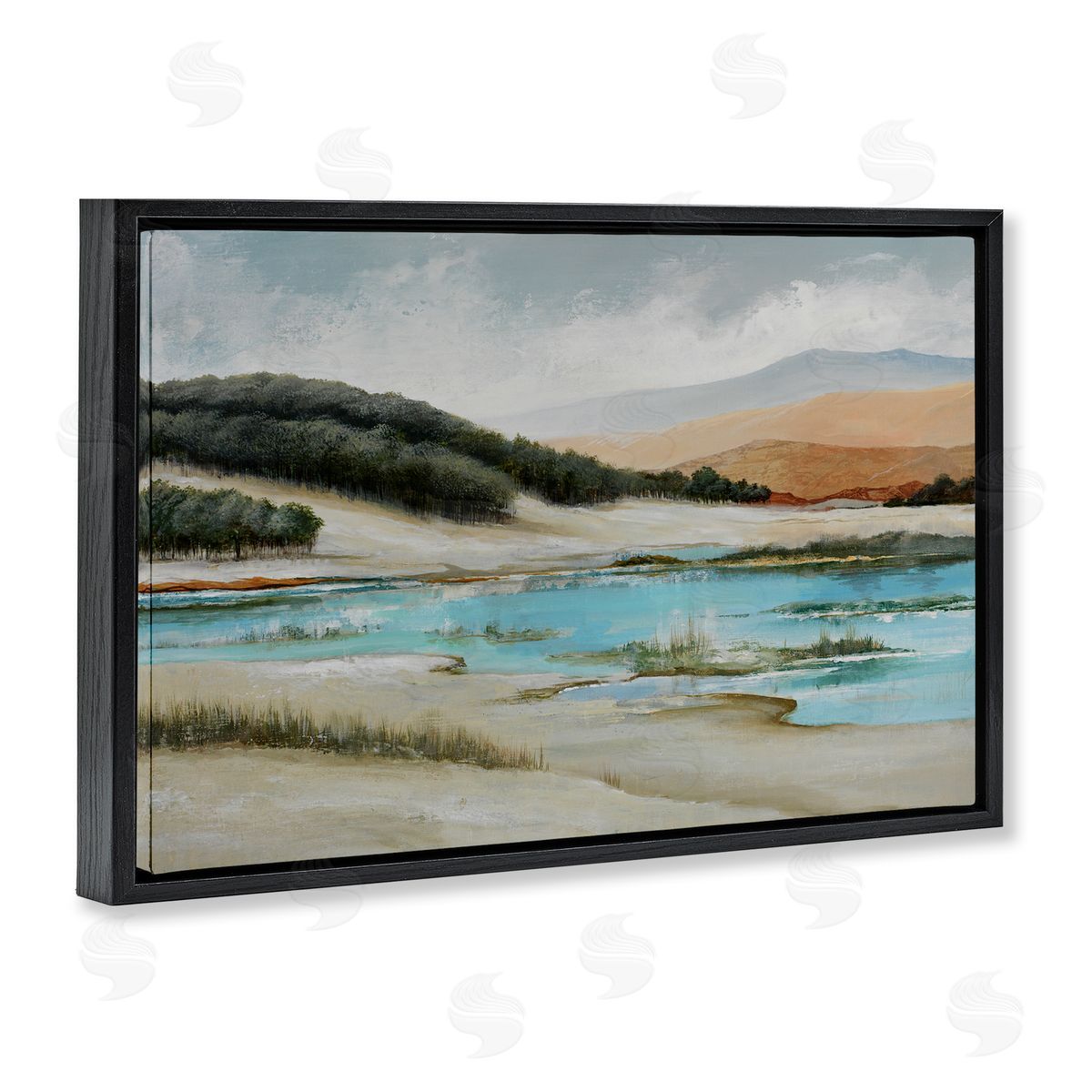 Max Maxx River's Edge Landscape Black Floating Frame Canvas Wall Art Print
