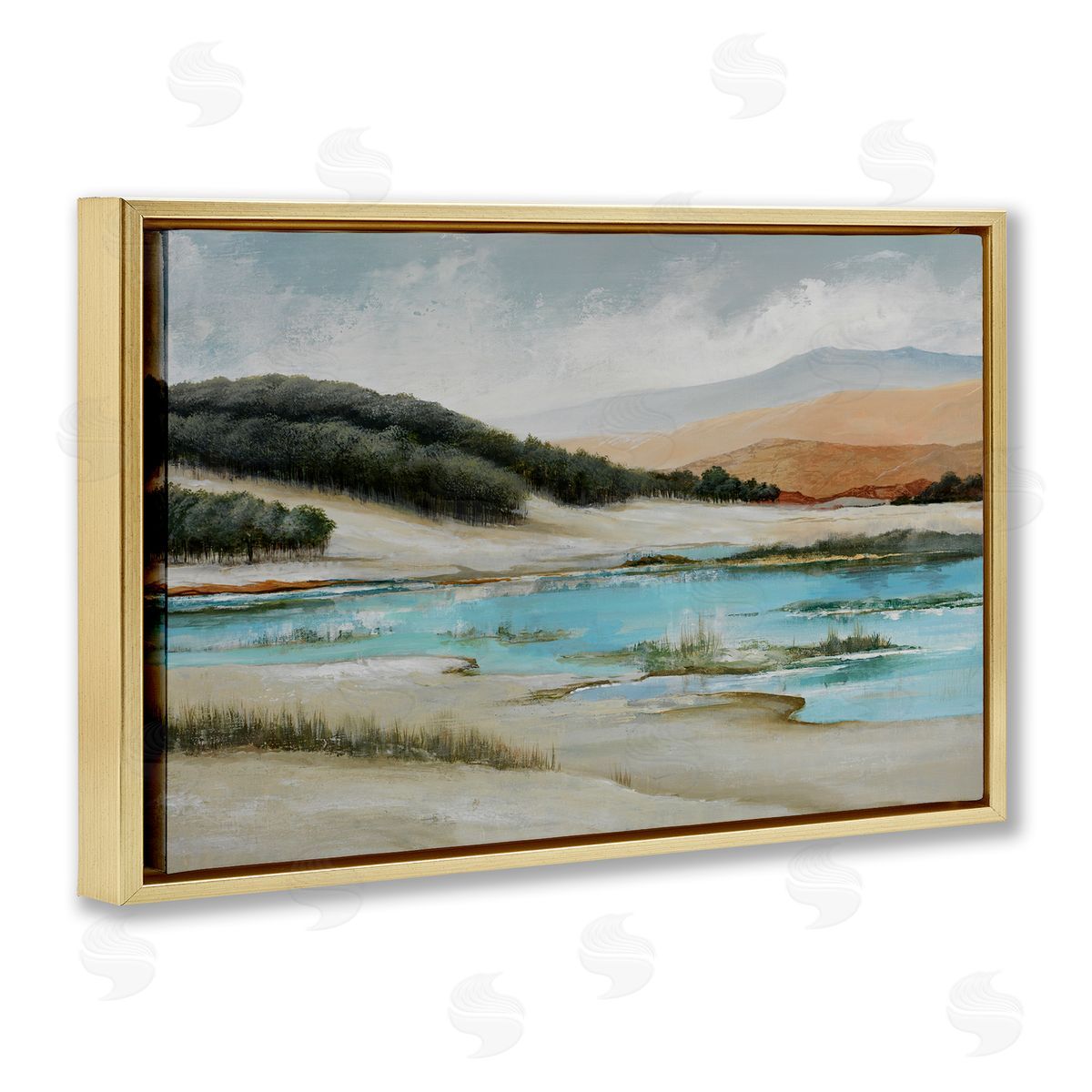 Max Maxx River's Edge Landscape Gold Floating Frame Canvas Wall Art Print