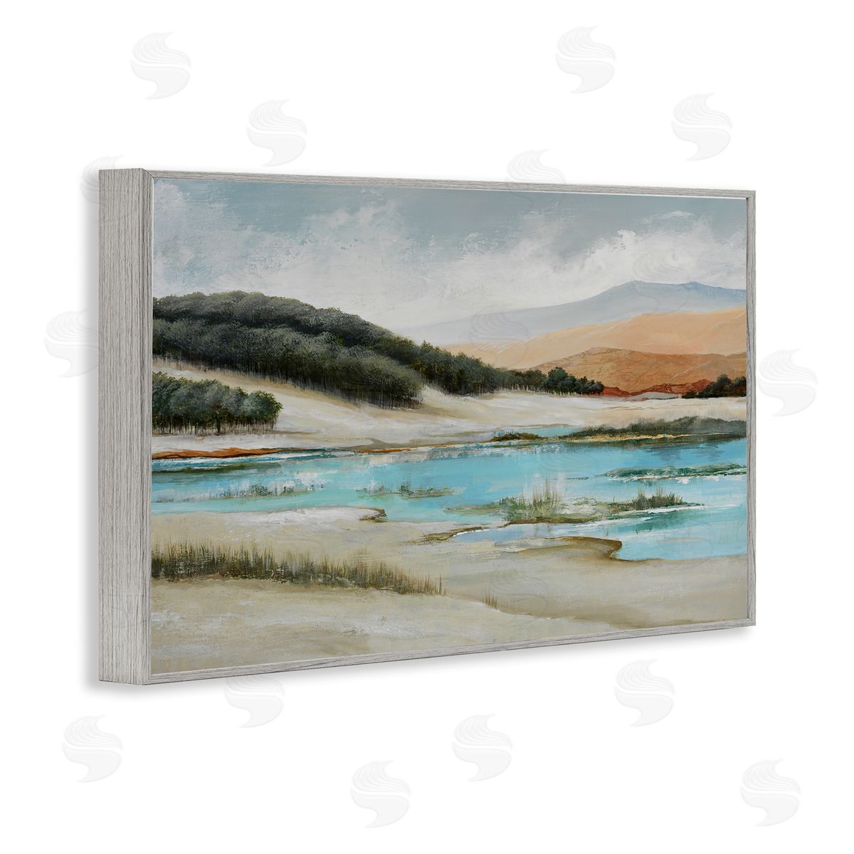 Max Maxx River's Edge Landscape Gray Framed Giclee Wall Art Print