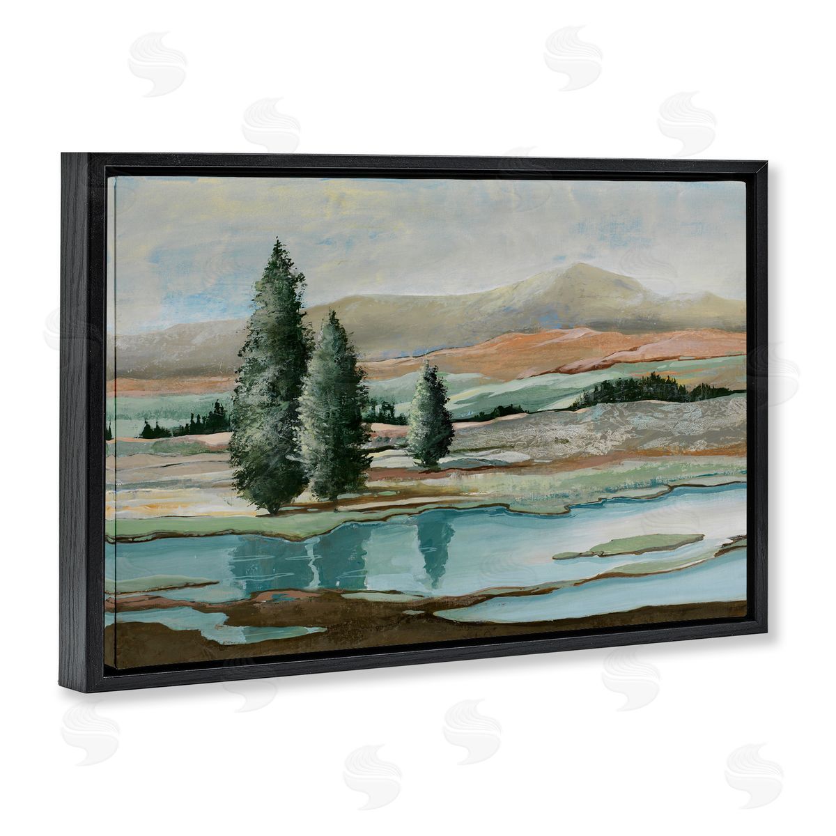 Max Maxx Natural Creek Landscape Black Floating Frame Canvas Wall Art Print