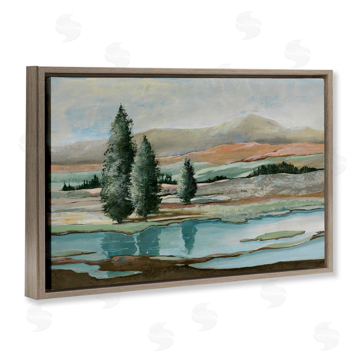 Max Maxx Natural Creek Landscape Brown Floating Frame Canvas Wall Art Print