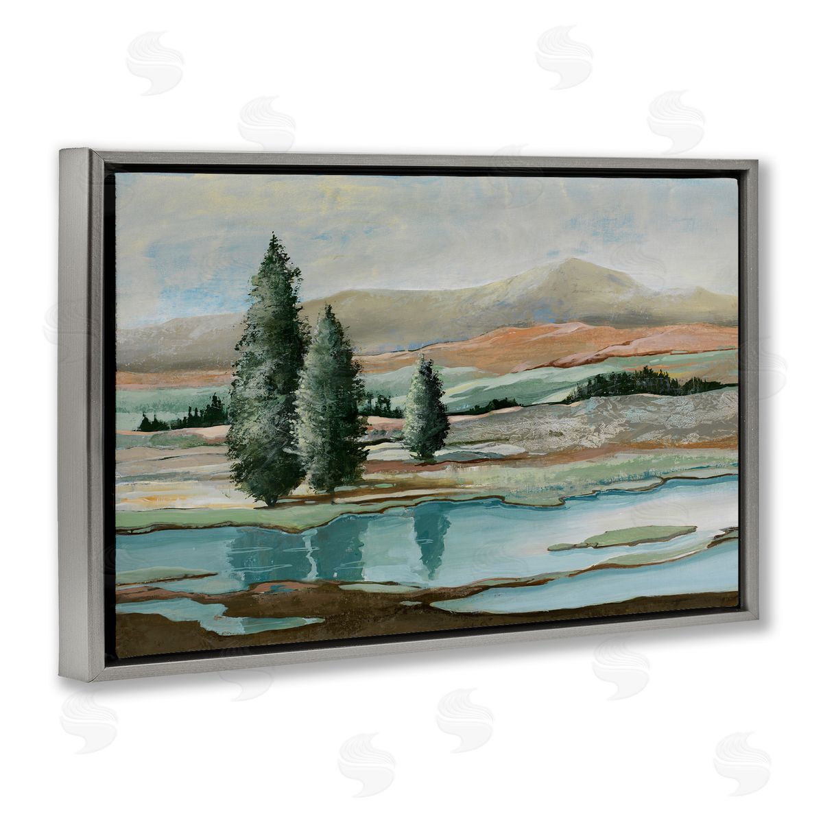 Max Maxx Natural Creek Landscape Gray Floating Frame Canvas Wall Art Print