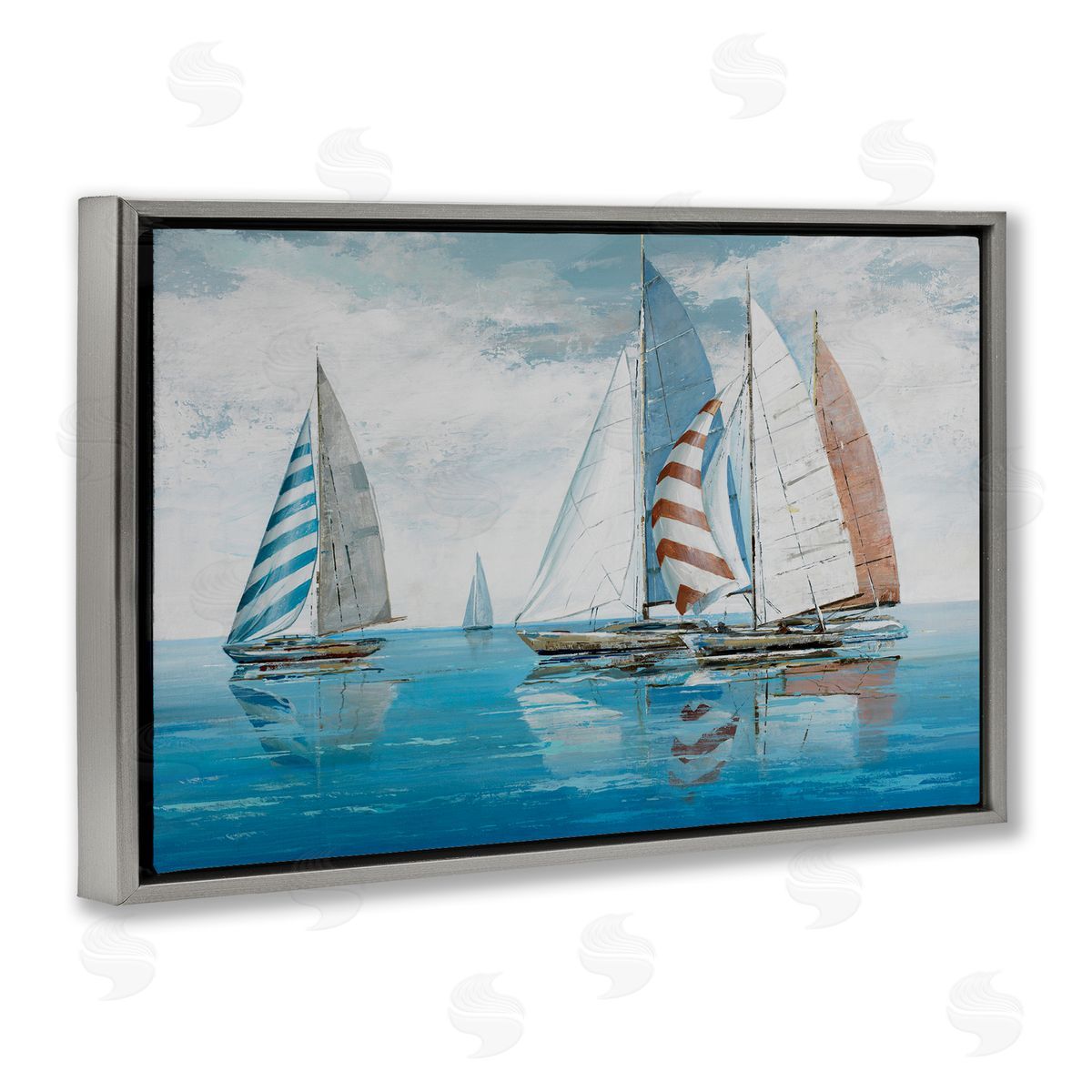 Max Maxx Maritime Ocean Yachts Gray Floating Frame Canvas Wall Art Print