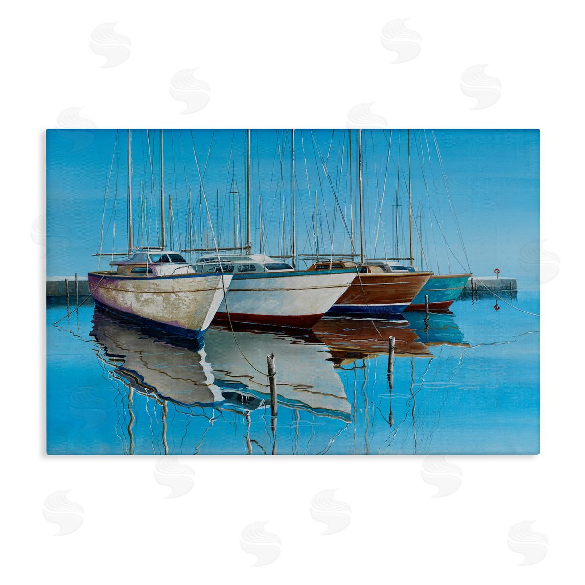 Max Maxx Four Docked Boats Reflection Canvas Wall Art Print