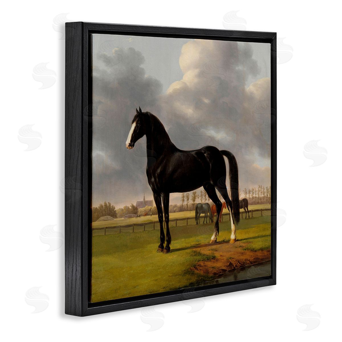 Classic Black Stallion Black Floating Frame Canvas Wall Art, Home Decor by Anthony Oberman