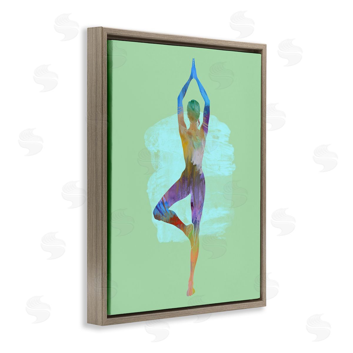 Tim Parker Meditating Standing Pose Brown Floating Frame Canvas Wall Art Print