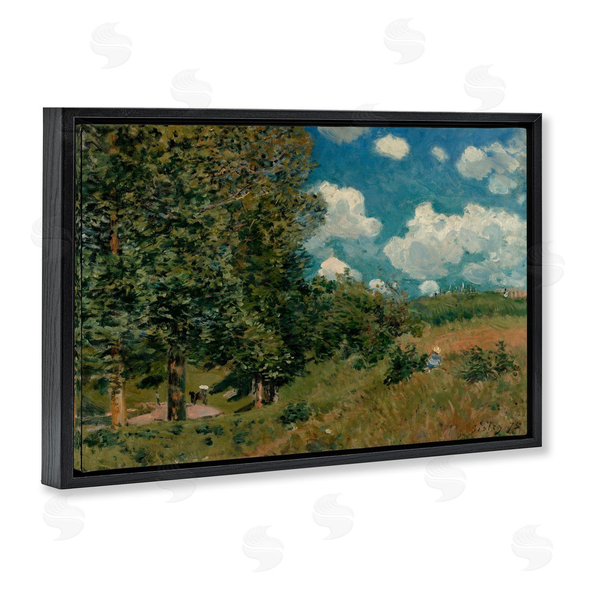 Alfred Sisley Classic Cloudy Landscape Black Floating Frame Canvas Wall Art Print