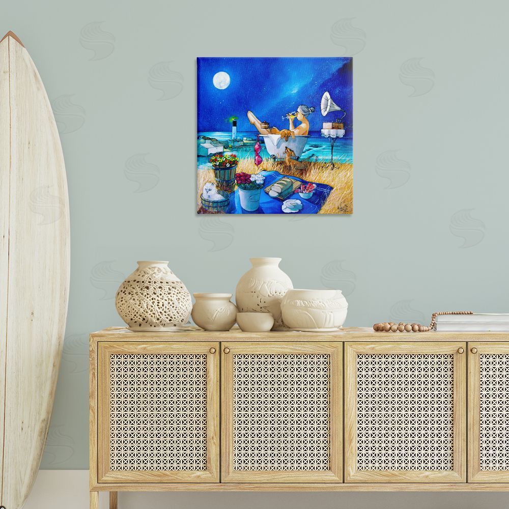 Ronald West Nighttime Bath by Sea Canvas Wall Art Print in Room