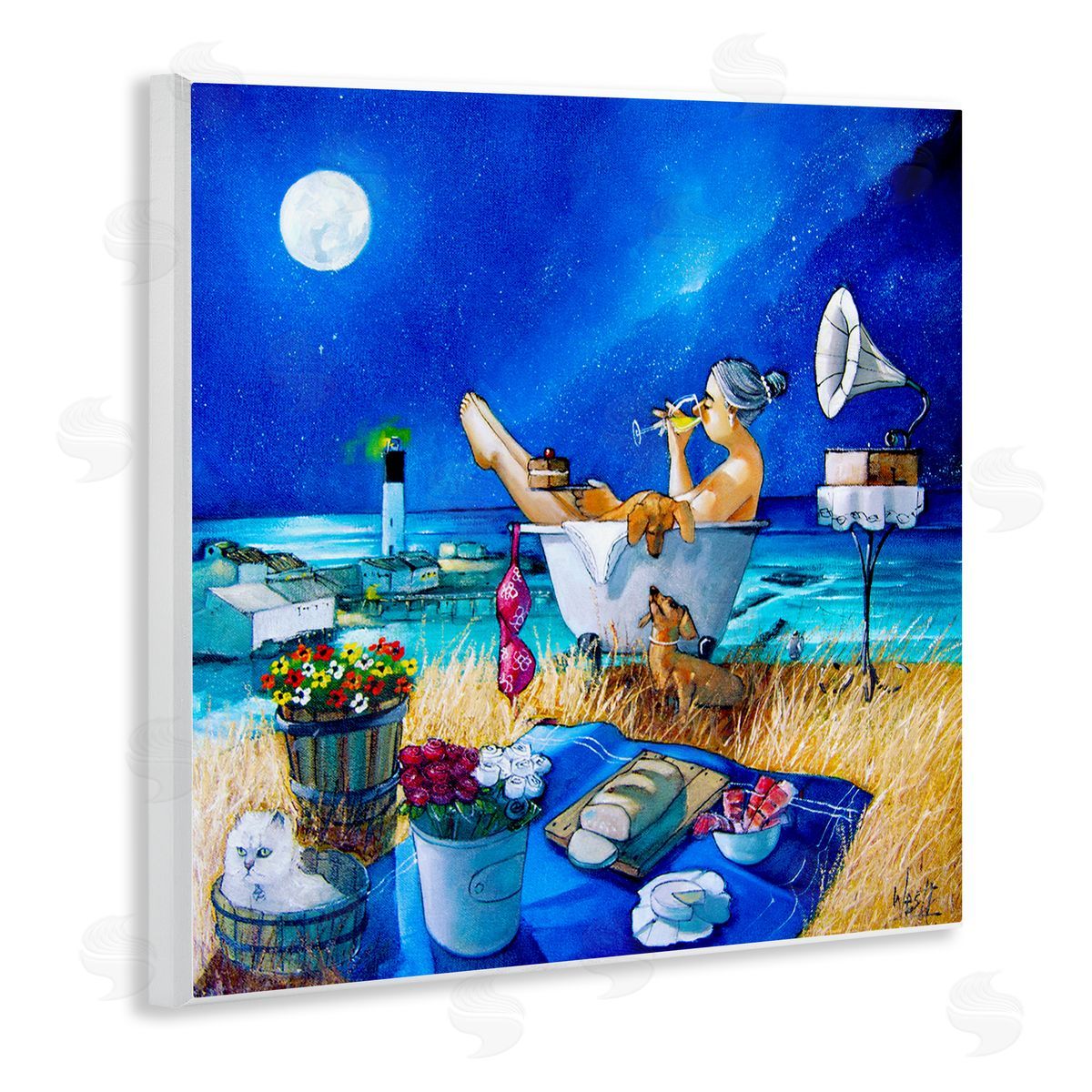 Ronald West Nighttime Bath by Sea Wooden Wall Plaque Art Print