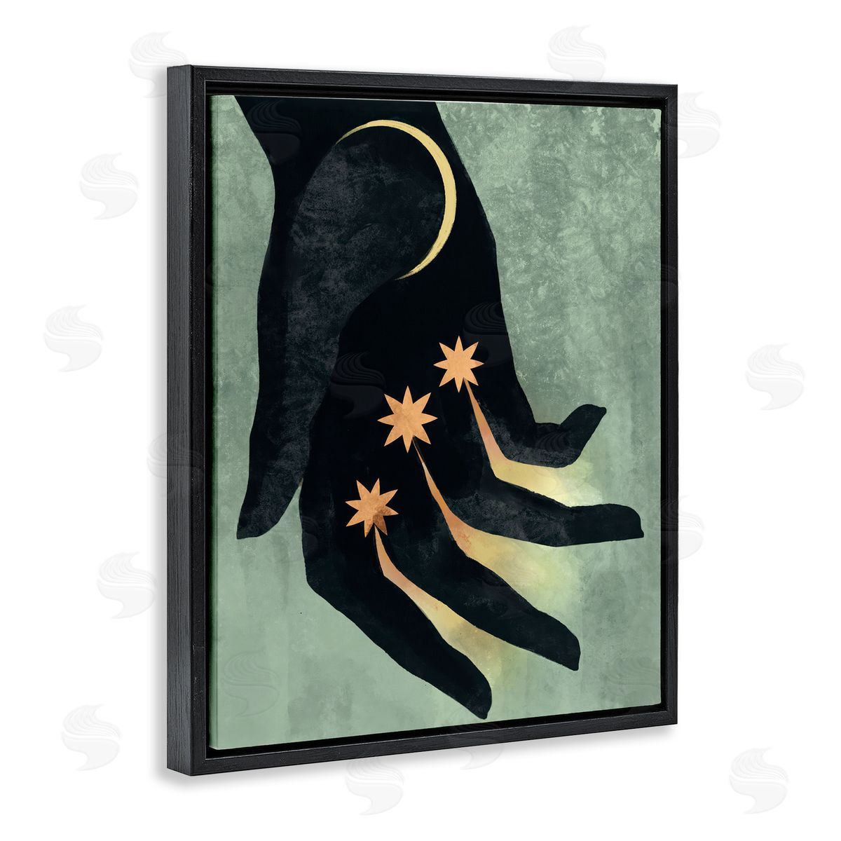 Stupell Studio Moon & Stars Hand Black Floating Frame Canvas Wall Art Print