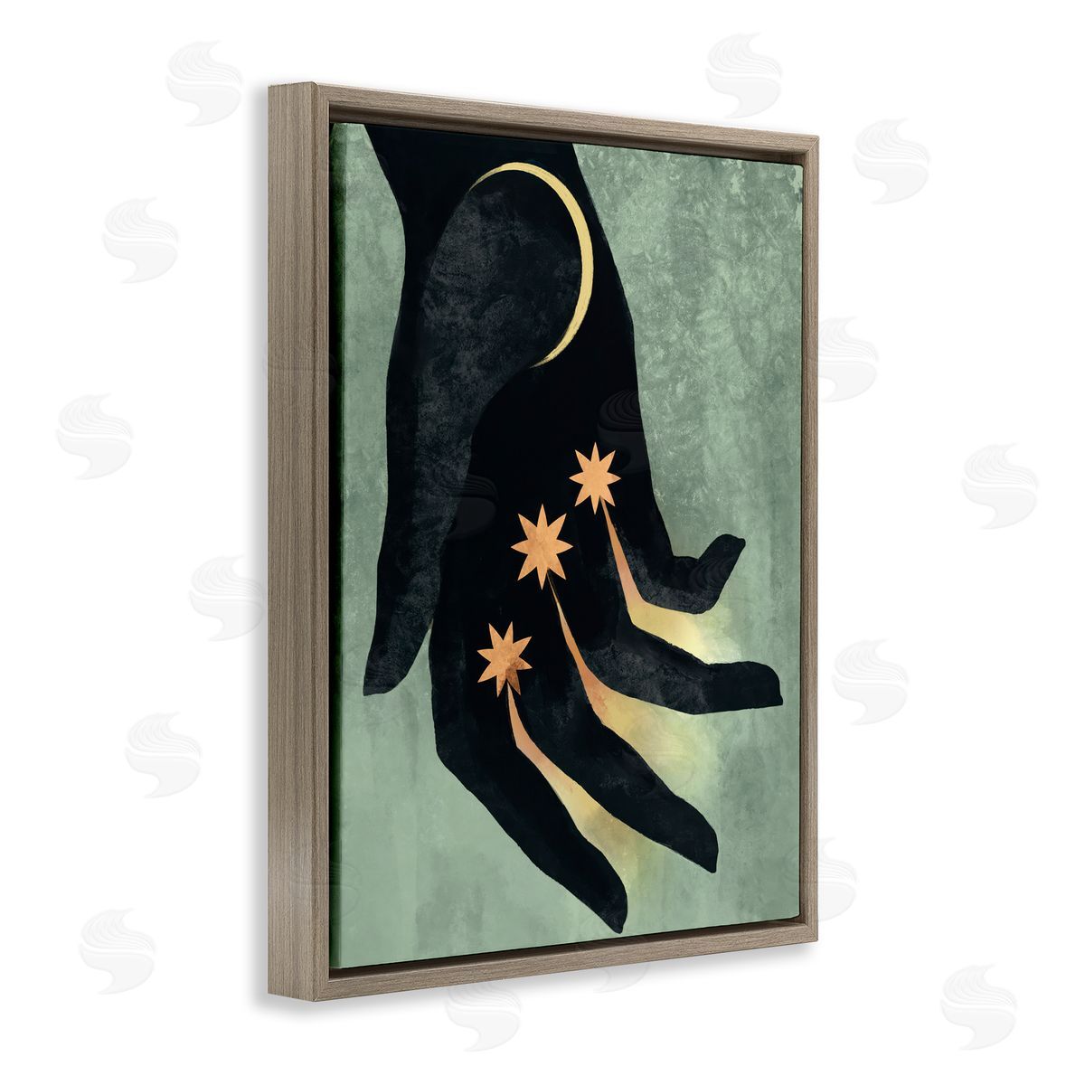 Stupell Studio Moon & Stars Hand Brown Floating Frame Canvas Wall Art Print