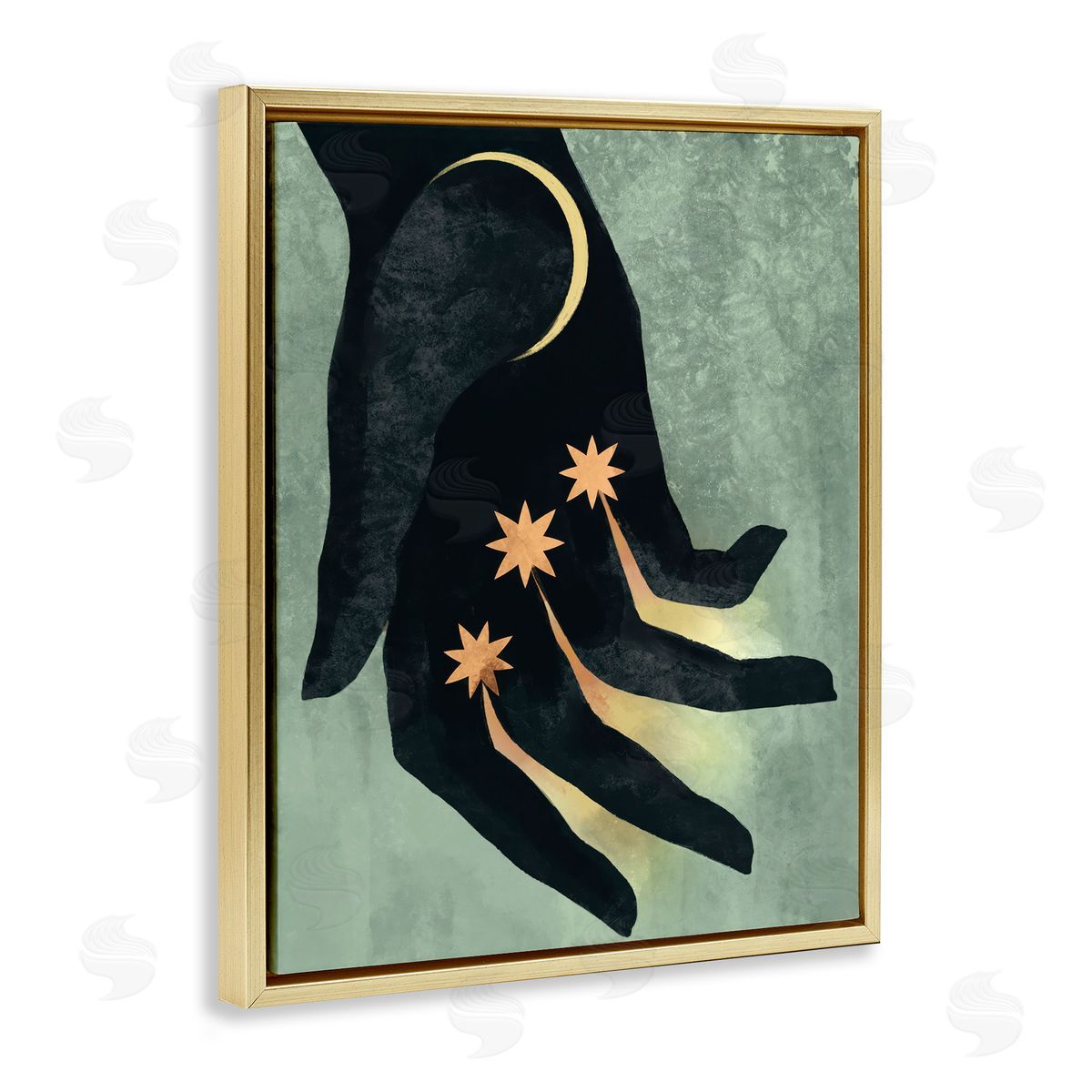 Stupell Studio Moon & Stars Hand Gold Floating Frame Canvas Wall Art Print