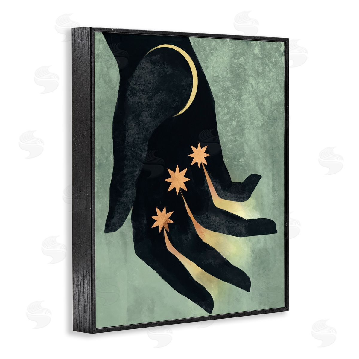 Stupell Studio Moon & Stars Hand Black Framed Giclee Wall Art Print