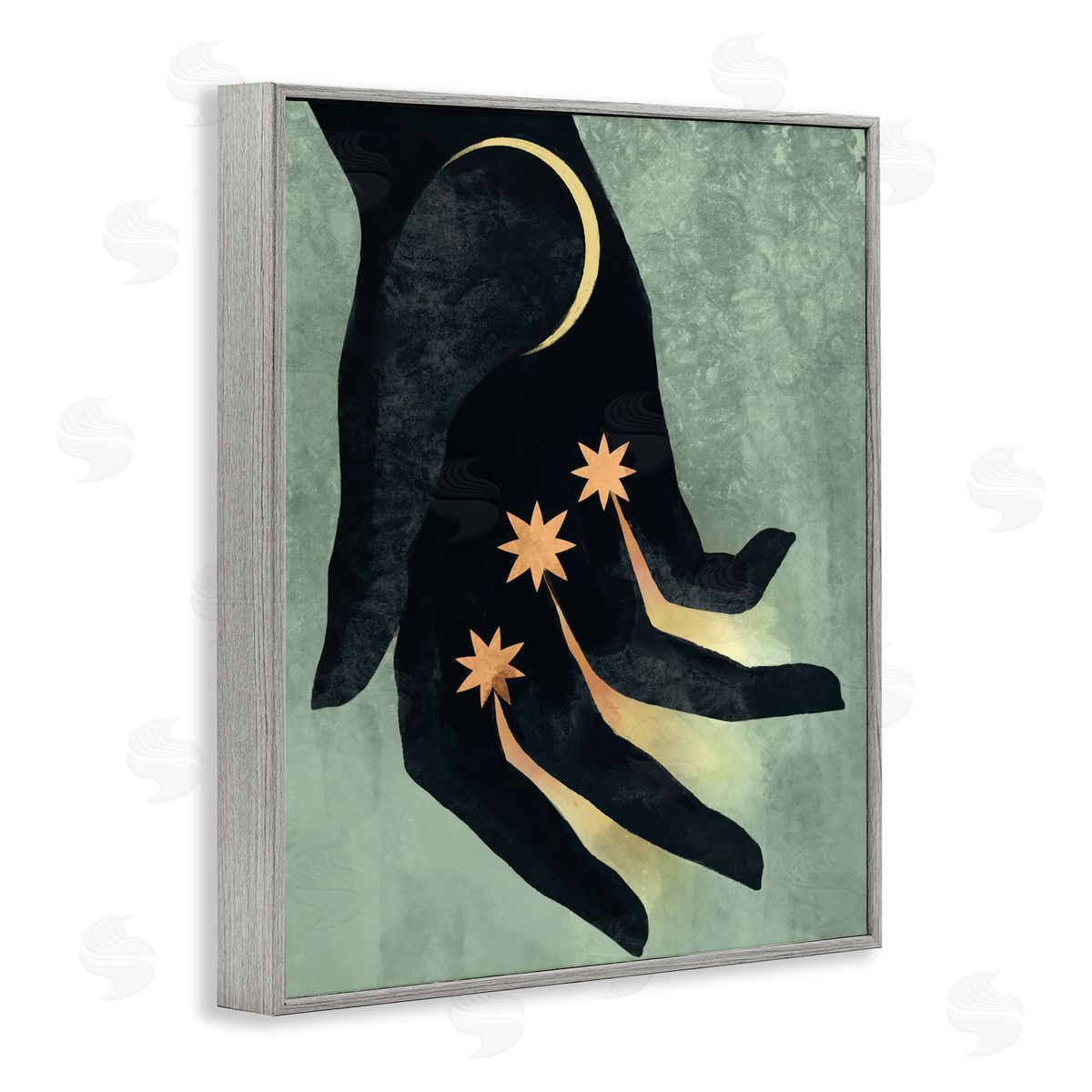 Stupell Studio Moon & Stars Hand Gray Framed Giclee Wall Art Print