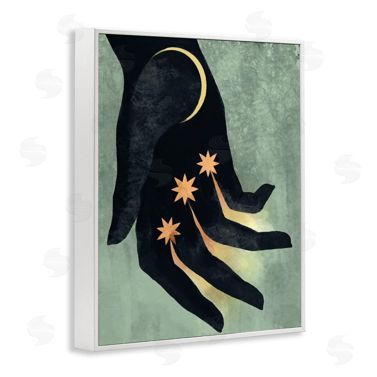 Stupell Studio Moon & Stars Hand White Framed Giclee Wall Art Print
