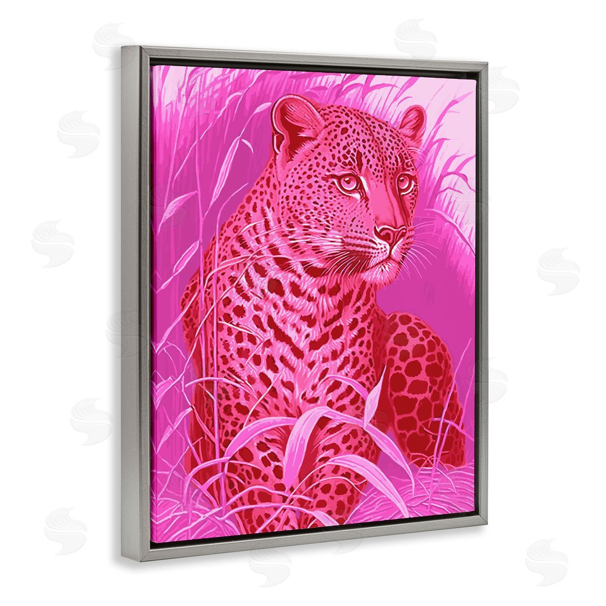 Stupell Studio Cheetah Among Pink Leaves Gray Floating Frame Canvas Wall Art Print