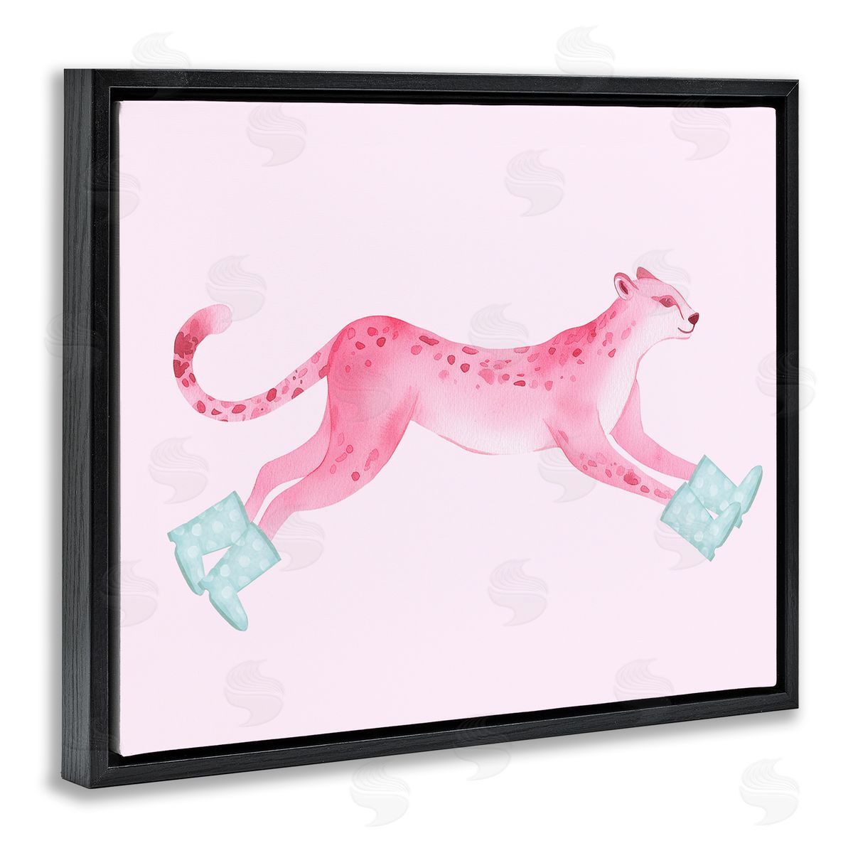 Stupell Studio Running Leopard in Boots Black Floating Frame Canvas Wall Art Print