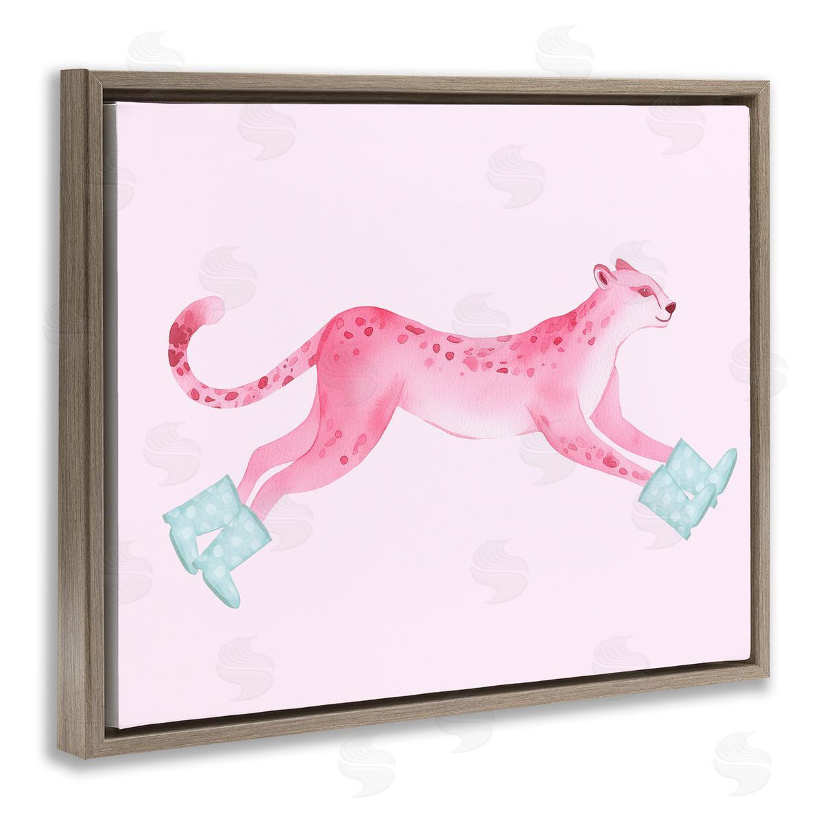 Stupell Studio Running Leopard in Boots Brown Floating Frame Canvas Wall Art Print