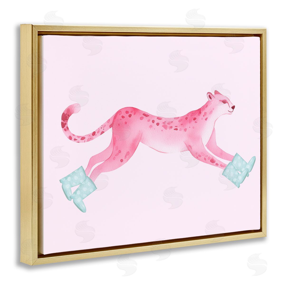 Stupell Studio Running Leopard in Boots Gold Floating Frame Canvas Wall Art Print