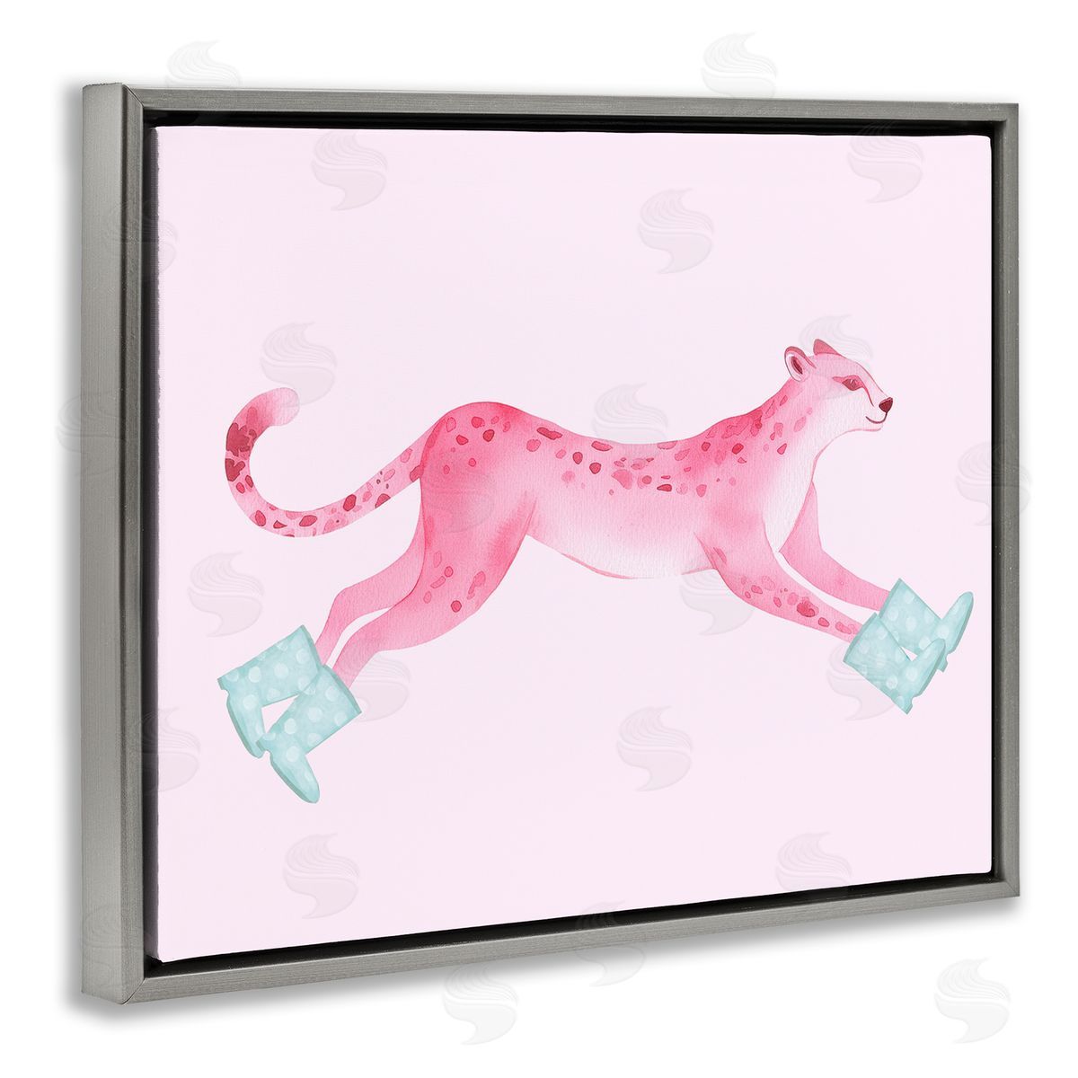 Stupell Studio Running Leopard in Boots Gray Floating Frame Canvas Wall Art Print