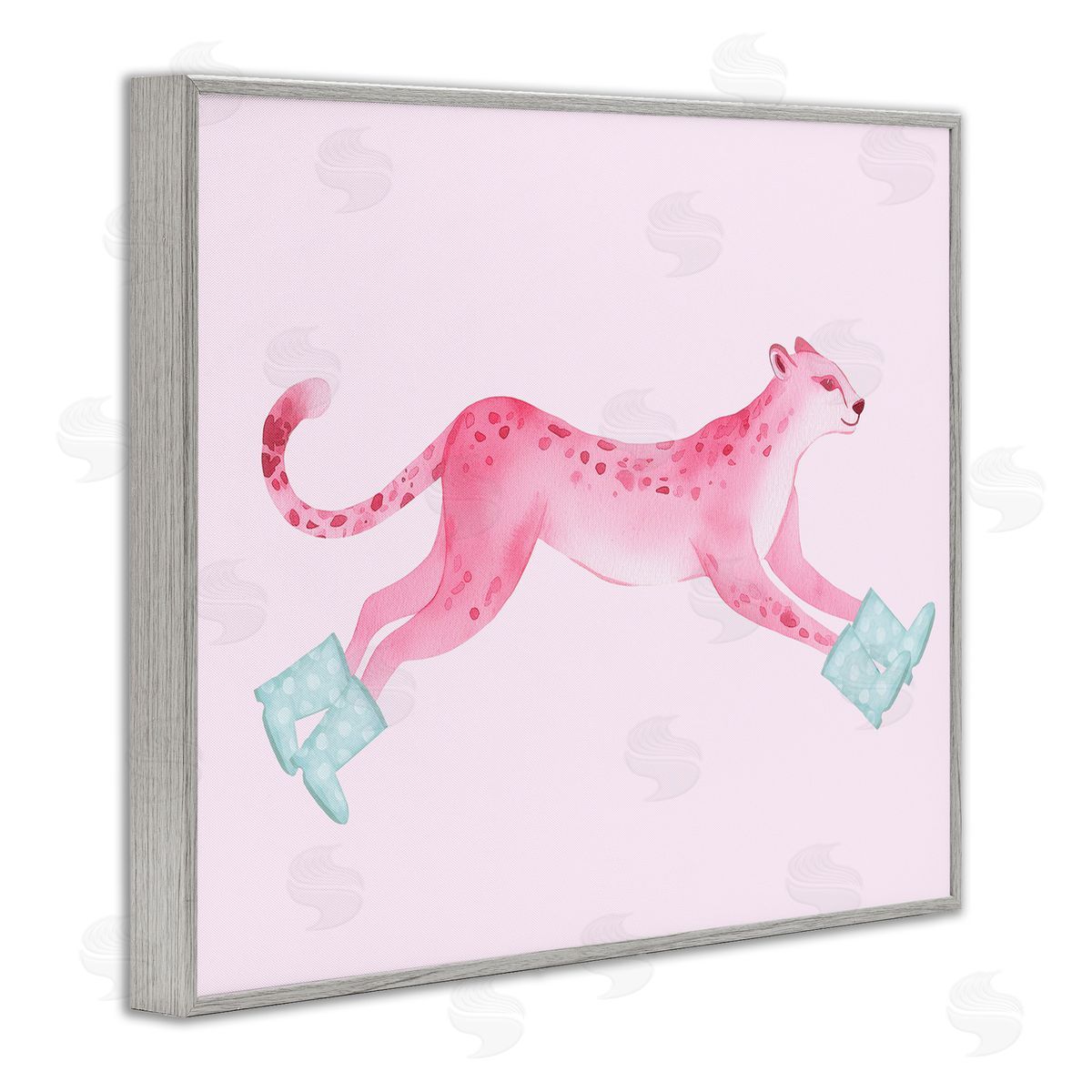 Stupell Studio Running Leopard in Boots Gray Framed Giclee Wall Art Print