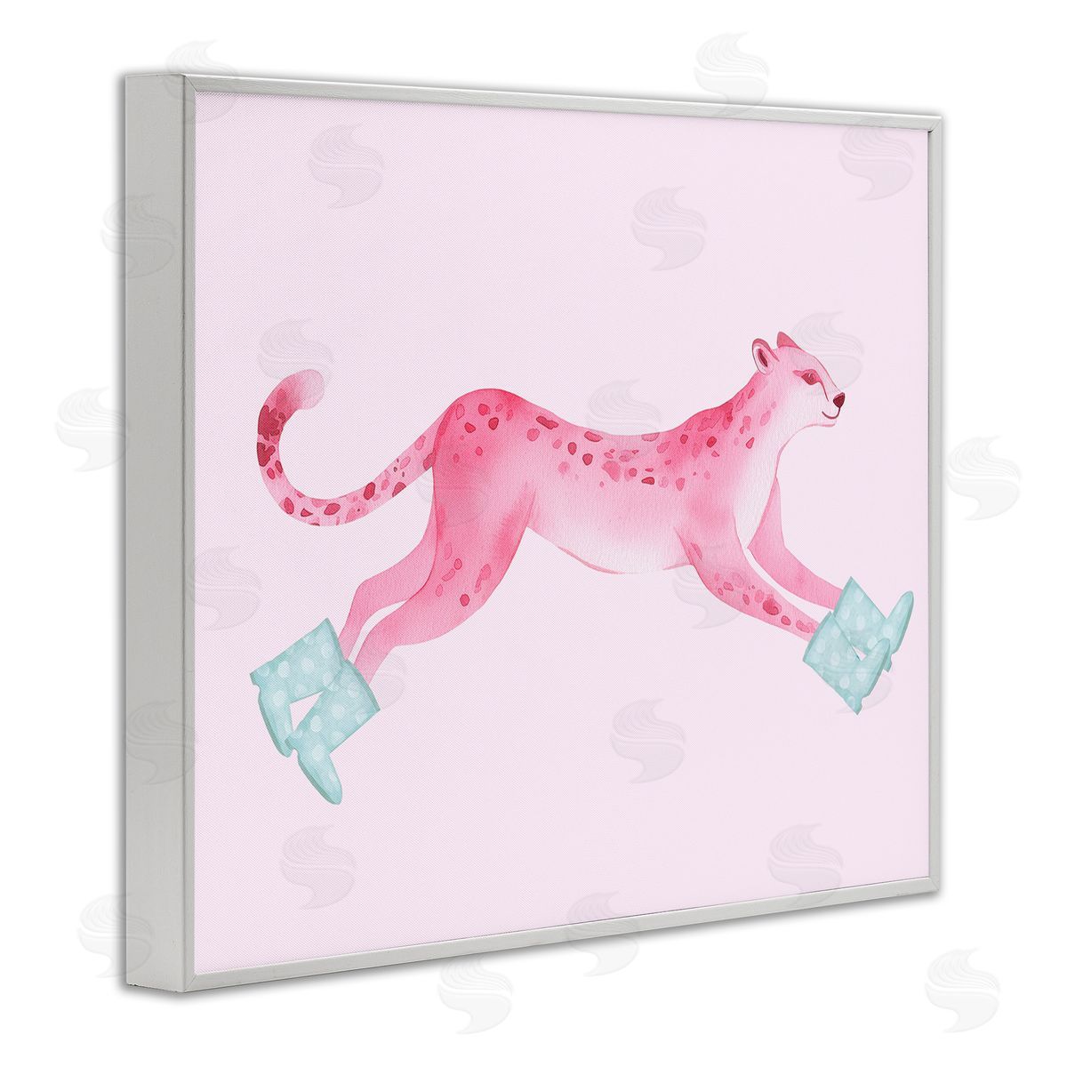 Stupell Studio Running Leopard in Boots White Framed Giclee Wall Art Print