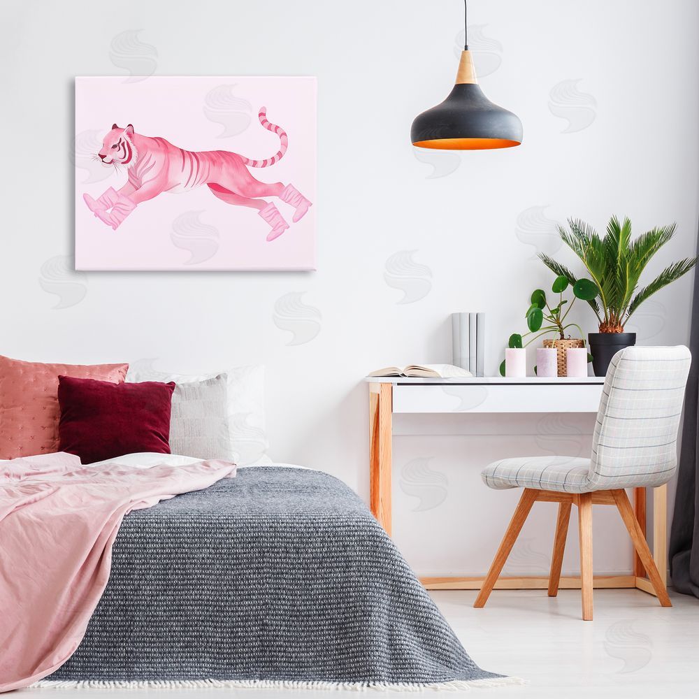 Stupell Studio Running Tiger in Boots Canvas Wall Art Print in Room