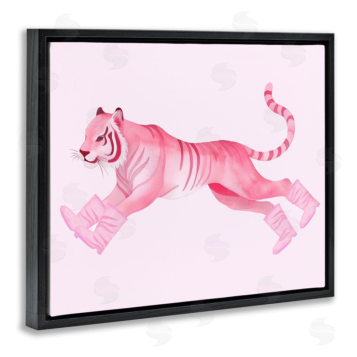 Stupell Studio Running Tiger in Boots Black Floating Frame Canvas Wall Art Print