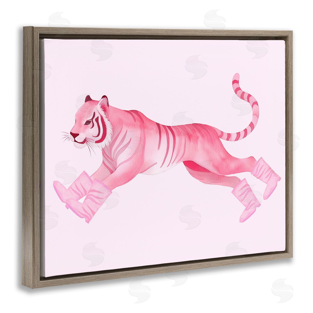 Stupell Studio Running Tiger in Boots Brown Floating Frame Canvas Wall Art Print