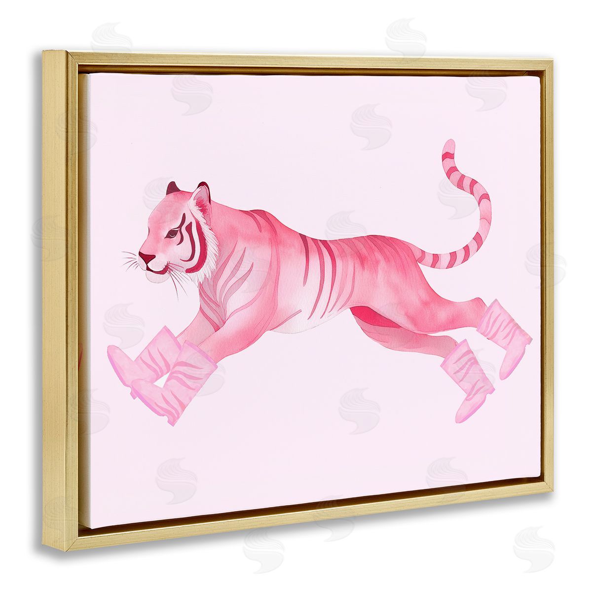 Stupell Studio Running Tiger in Boots Gold Floating Frame Canvas Wall Art Print