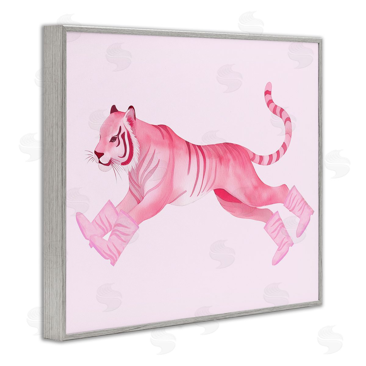 Stupell Studio Running Tiger in Boots Gray Framed Giclee Wall Art Print