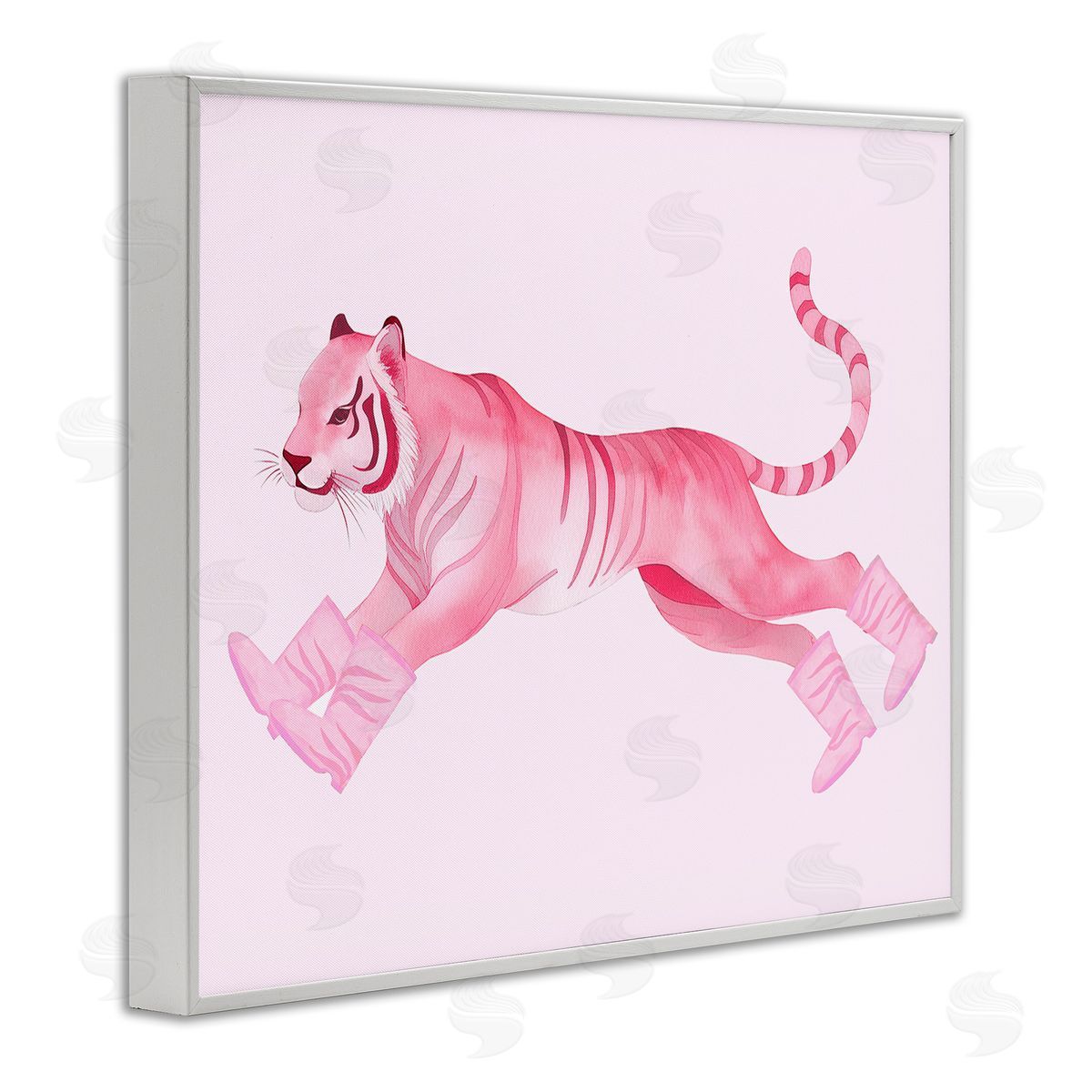 Stupell Studio Running Tiger in Boots White Framed Giclee Wall Art Print
